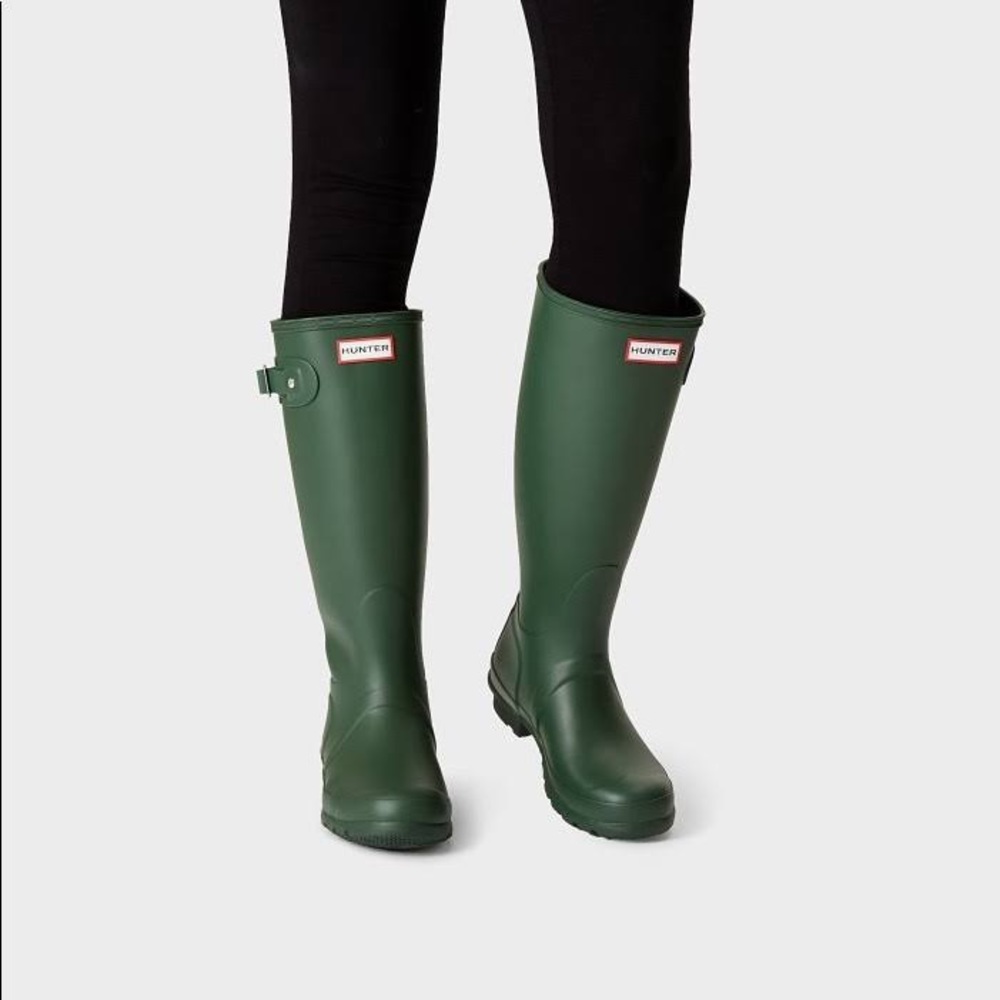 Hunter Green matte women tall rain boots